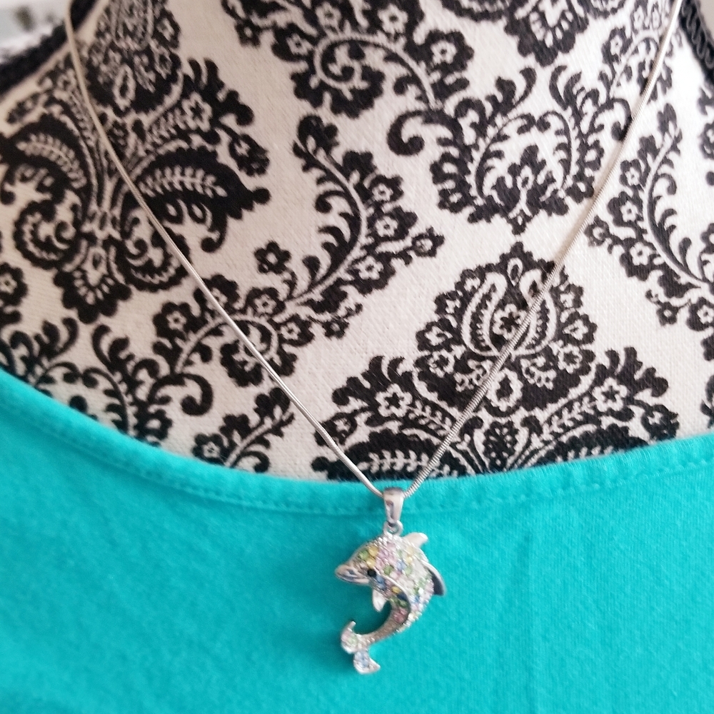 Dolphin Rhinestone Necklace - Picture 7 of 10